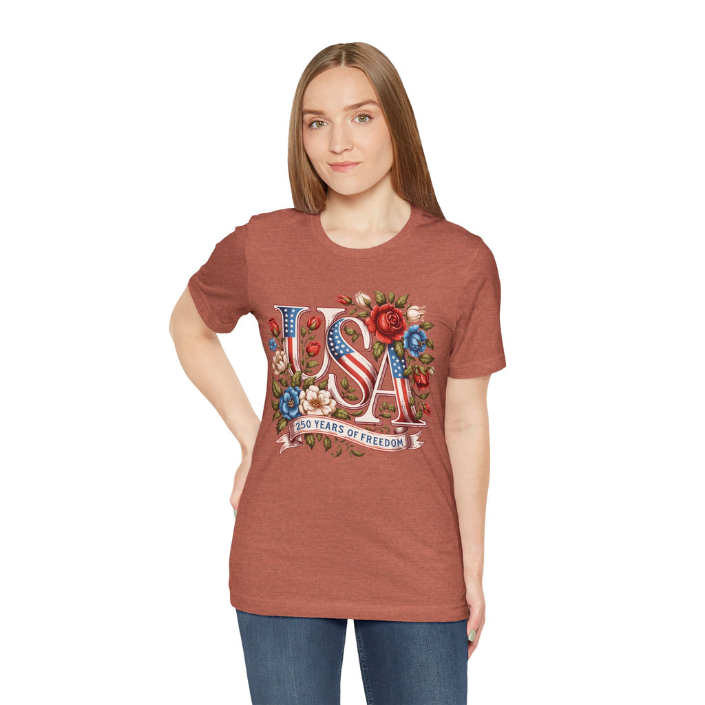 USA Floral Flag 250 Years Graphic Tee