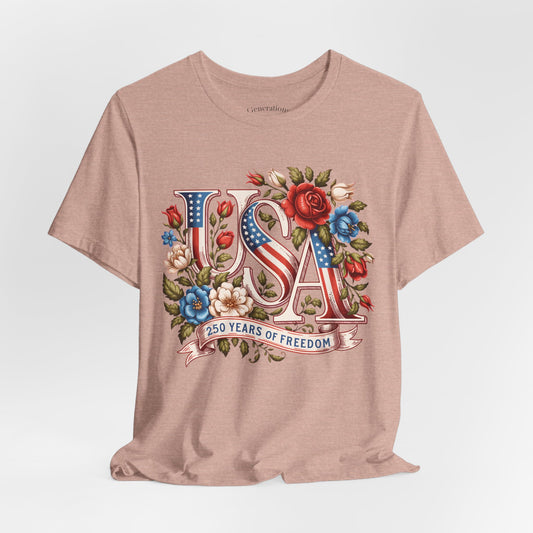 USA Floral Flag 250 Years Graphic Tee