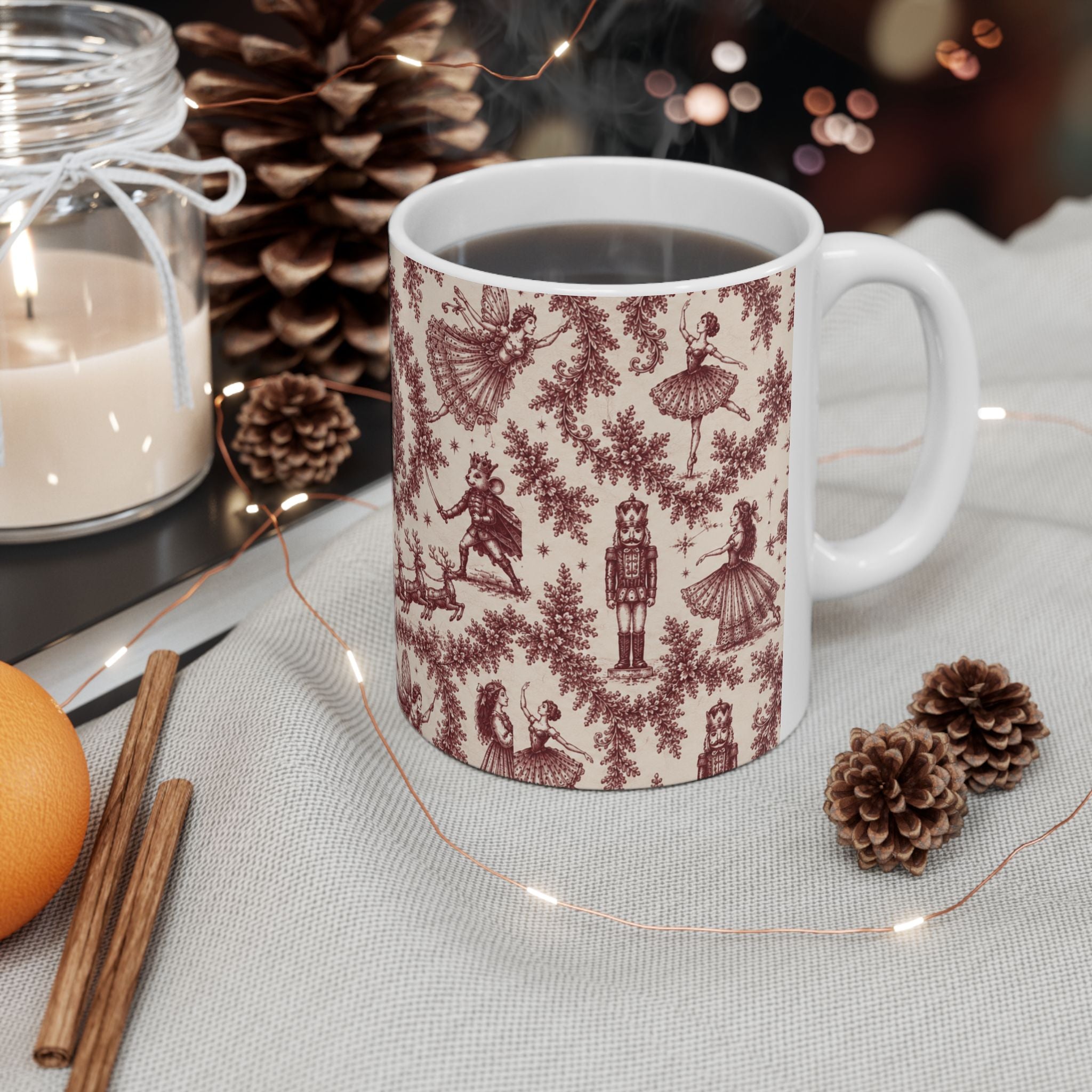 Cranberry Nutcracker Toile Mug