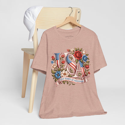 USA Floral Flag 250 Years Graphic Tee