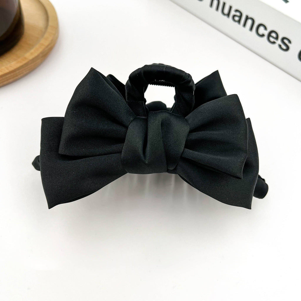 Black Satin Bow Claw Clip