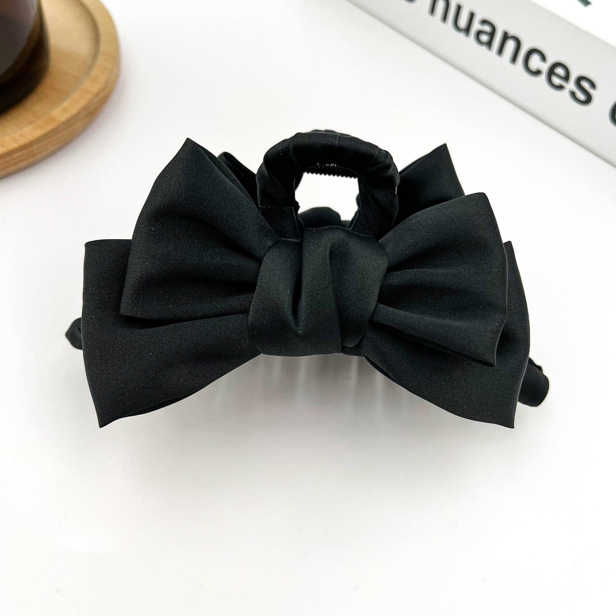 Black Satin Bow Claw Clip