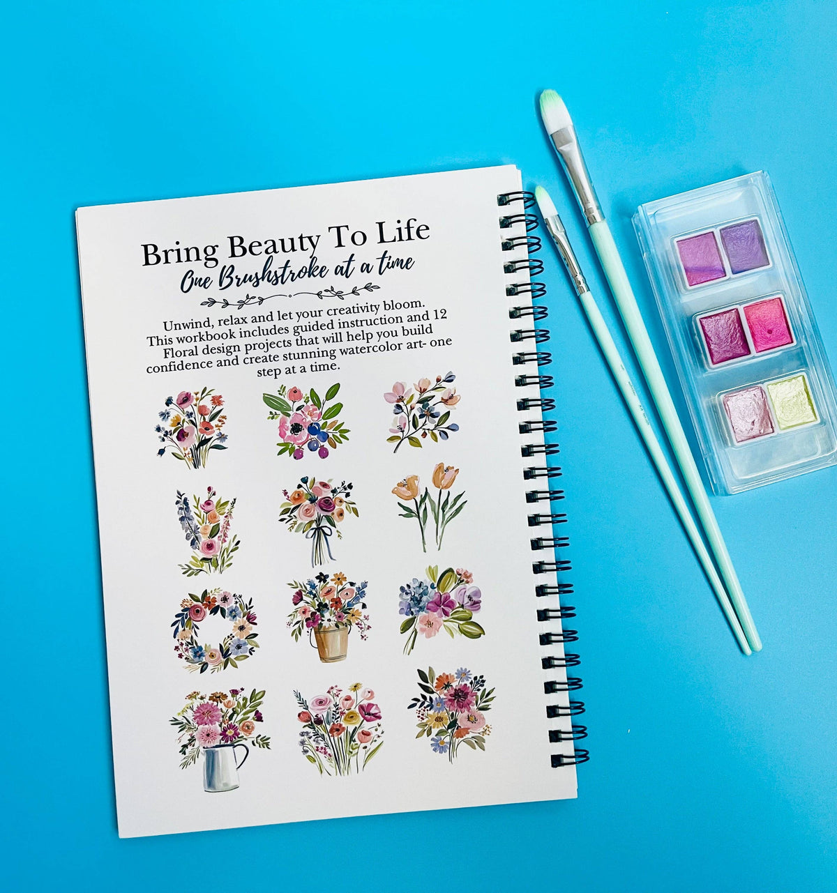Florals Watercolor Painting Workbook