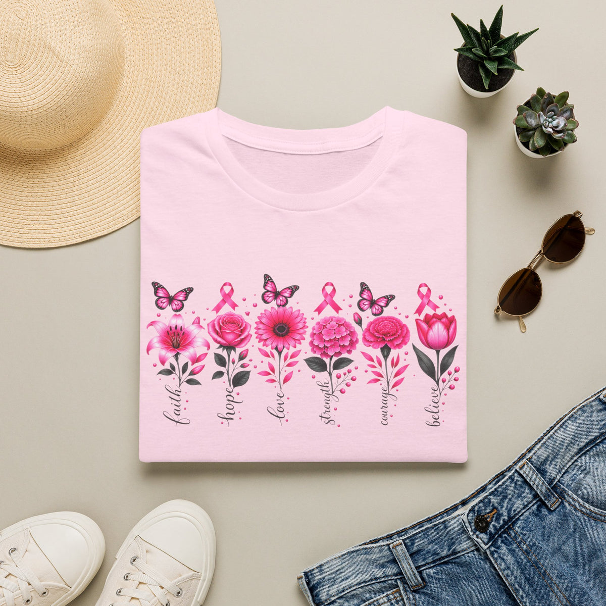 Flowers of Strength Breast Cancer Awareness Tee