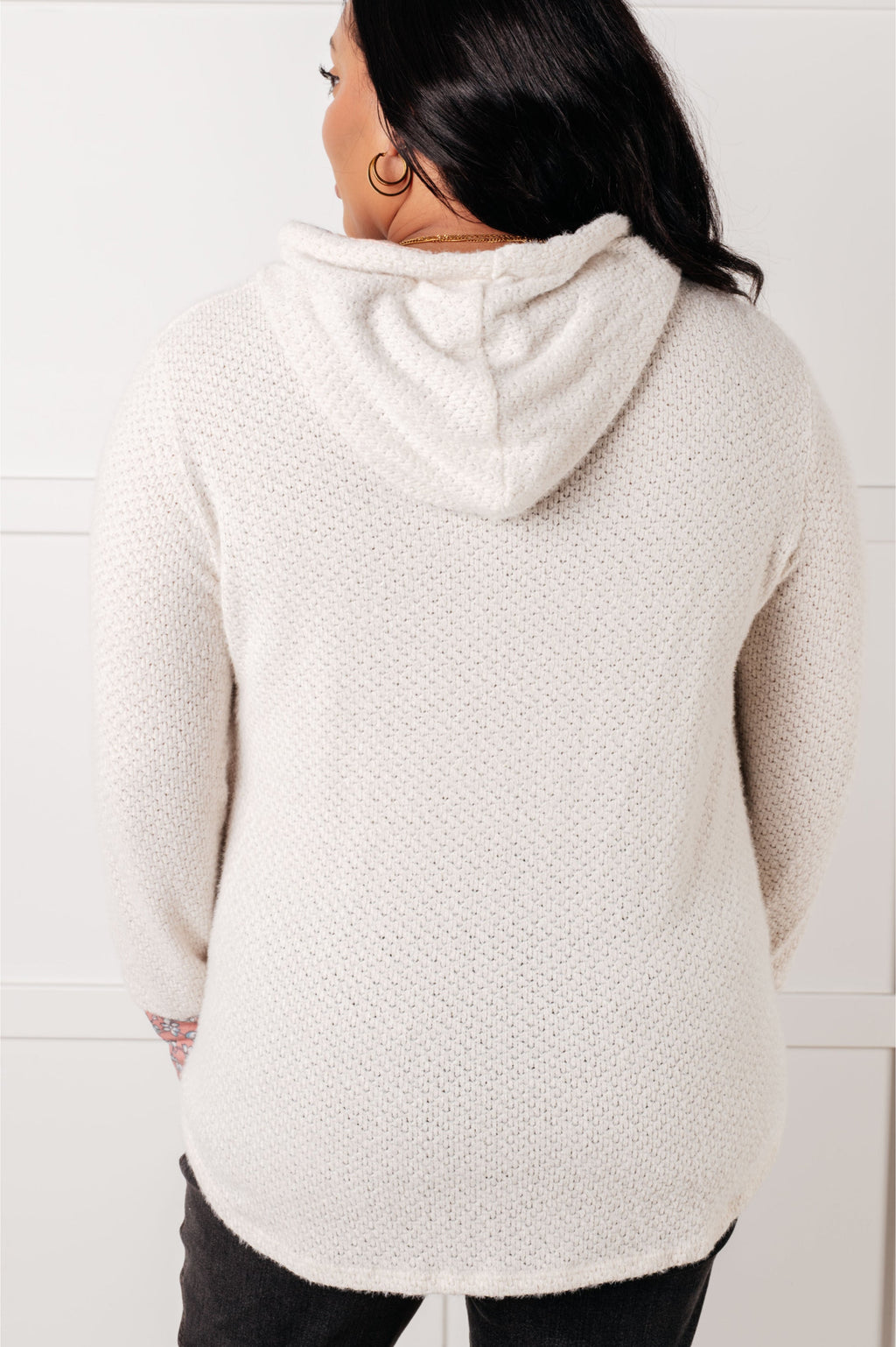 Floral Cuff Waffle Knit Hoodie