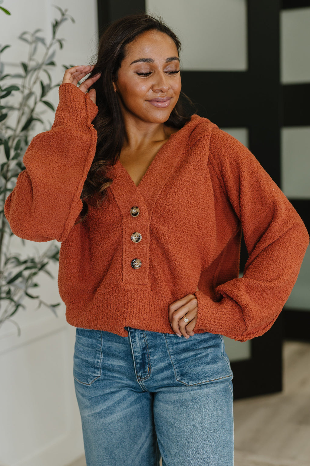Take Your Time Hooded Henley Sweater