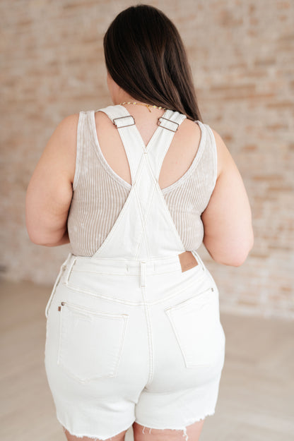 Anna Cutoff Shortalls in Ecru