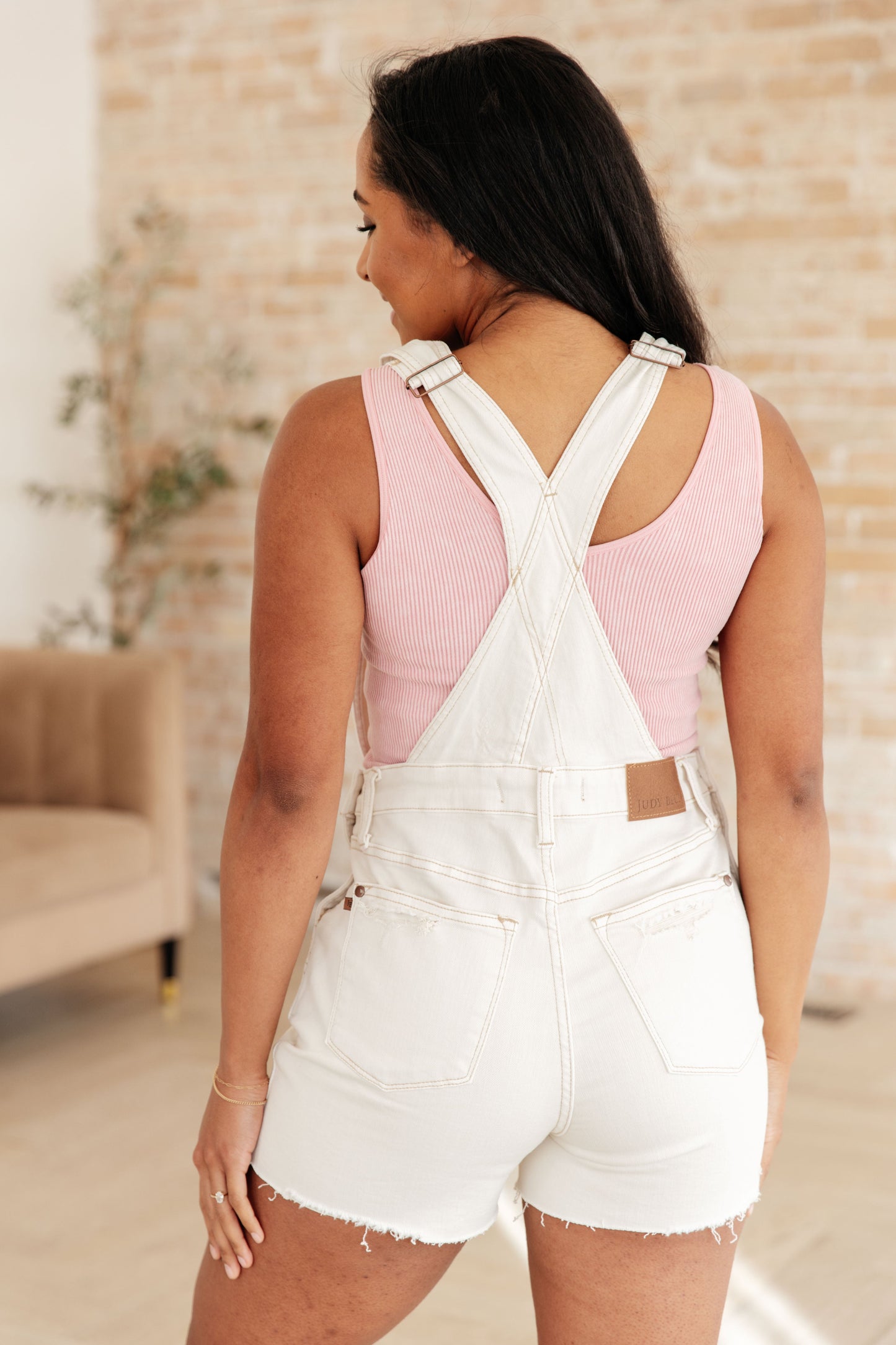 Anna Cutoff Shortalls in Ecru