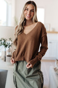 Warm Welcome V-Neck Sweater in Mocha