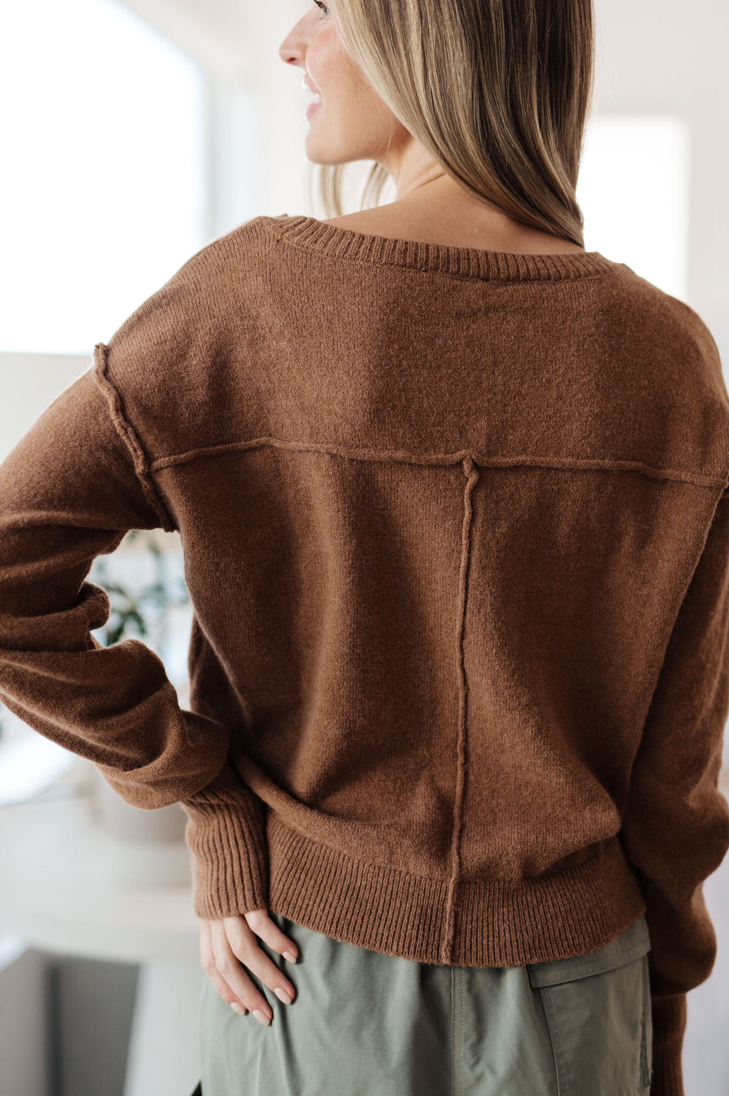Warm Welcome V-Neck Sweater in Mocha