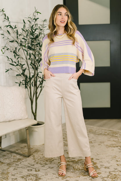 Striped Dolman Sleeve Sweater Top