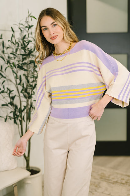Striped Dolman Sleeve Sweater Top