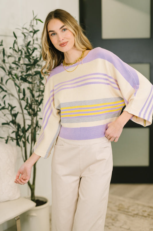 Striped Dolman Sleeve Sweater Top