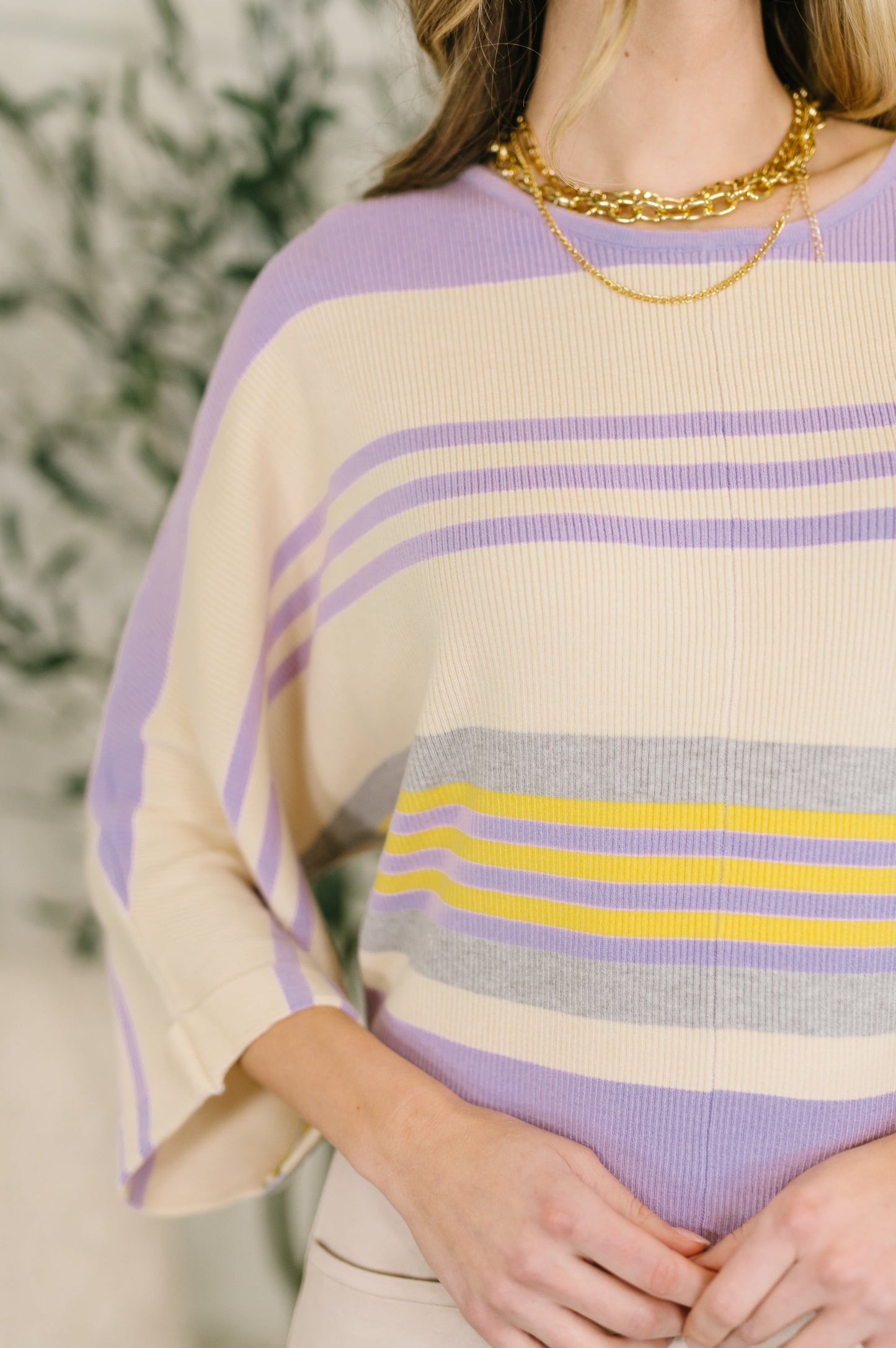 Striped Dolman Sleeve Sweater Top