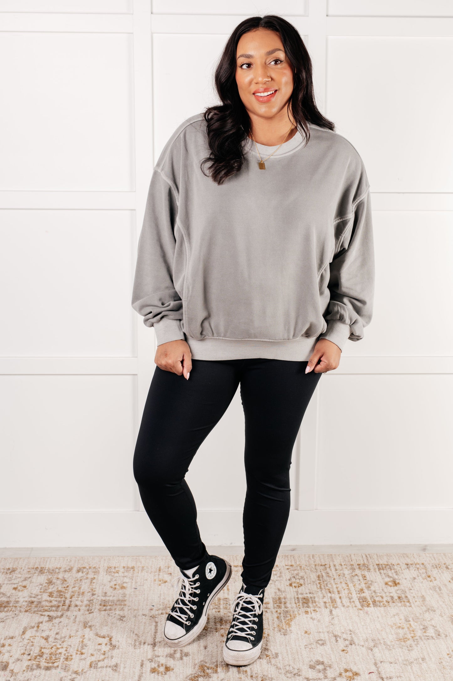 Fleece Drop Shoulder Pullover in Sleet