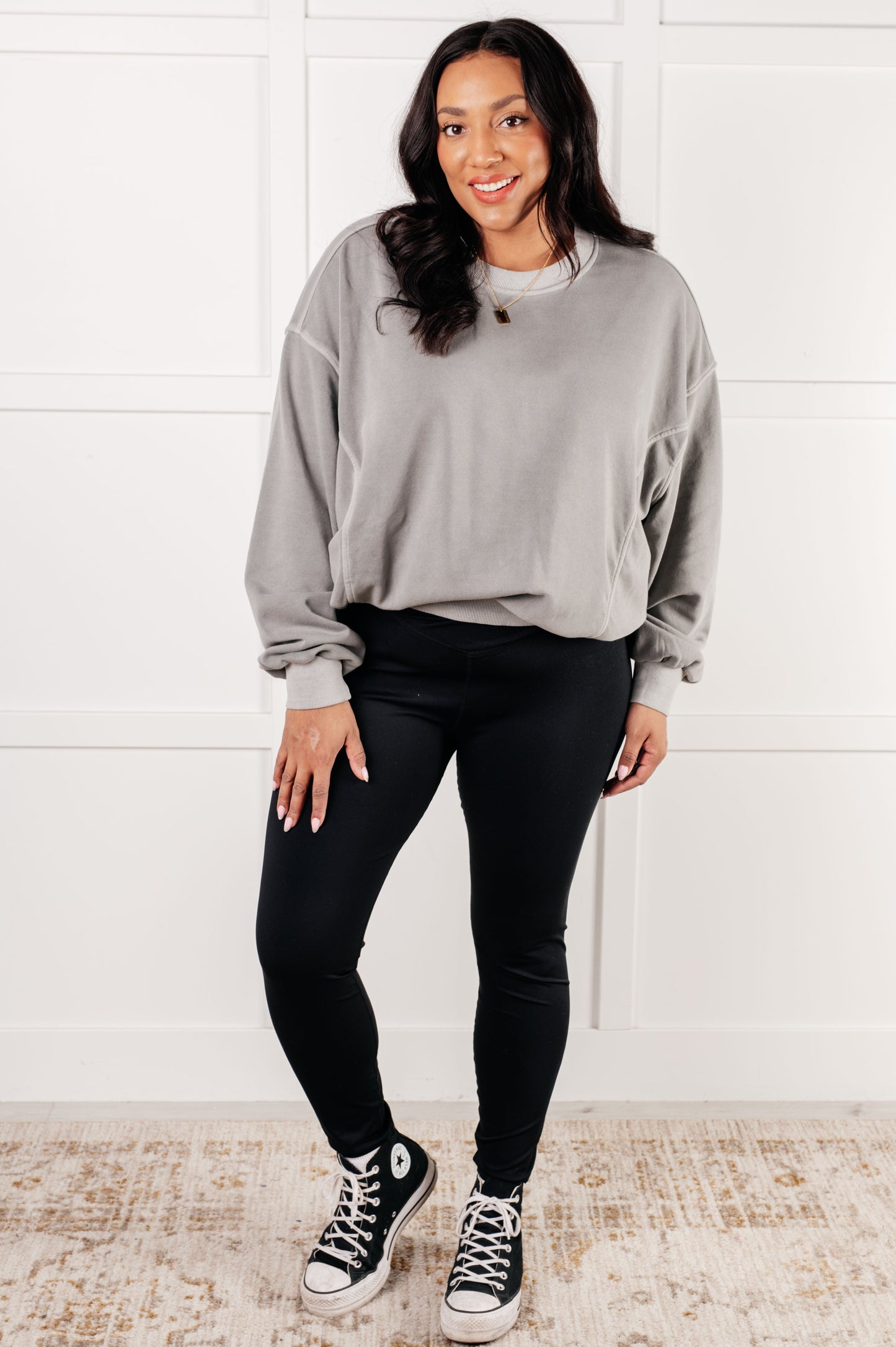 Fleece Drop Shoulder Pullover in Sleet