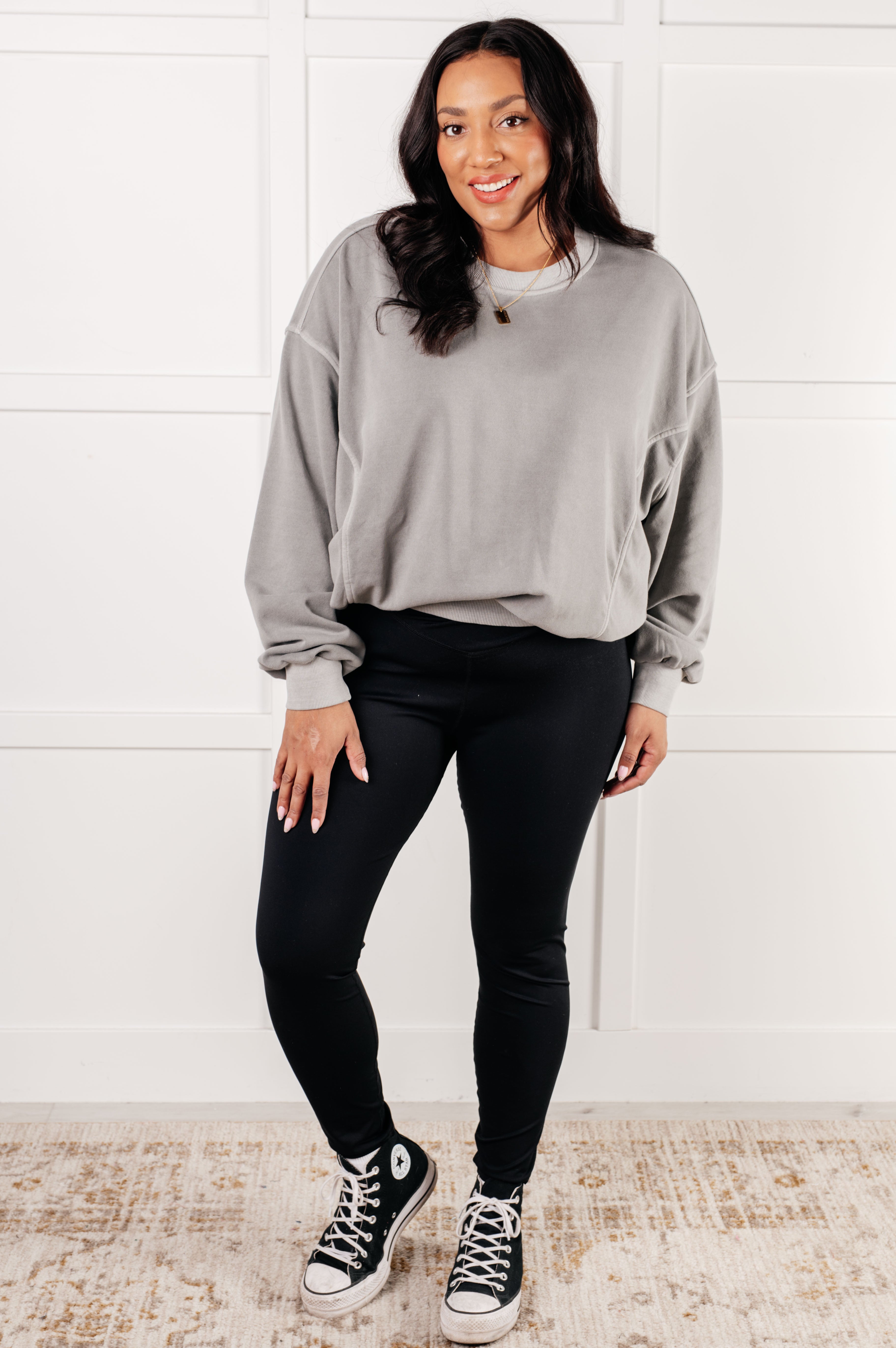 Fleece Drop Shoulder Pullover in Sleet