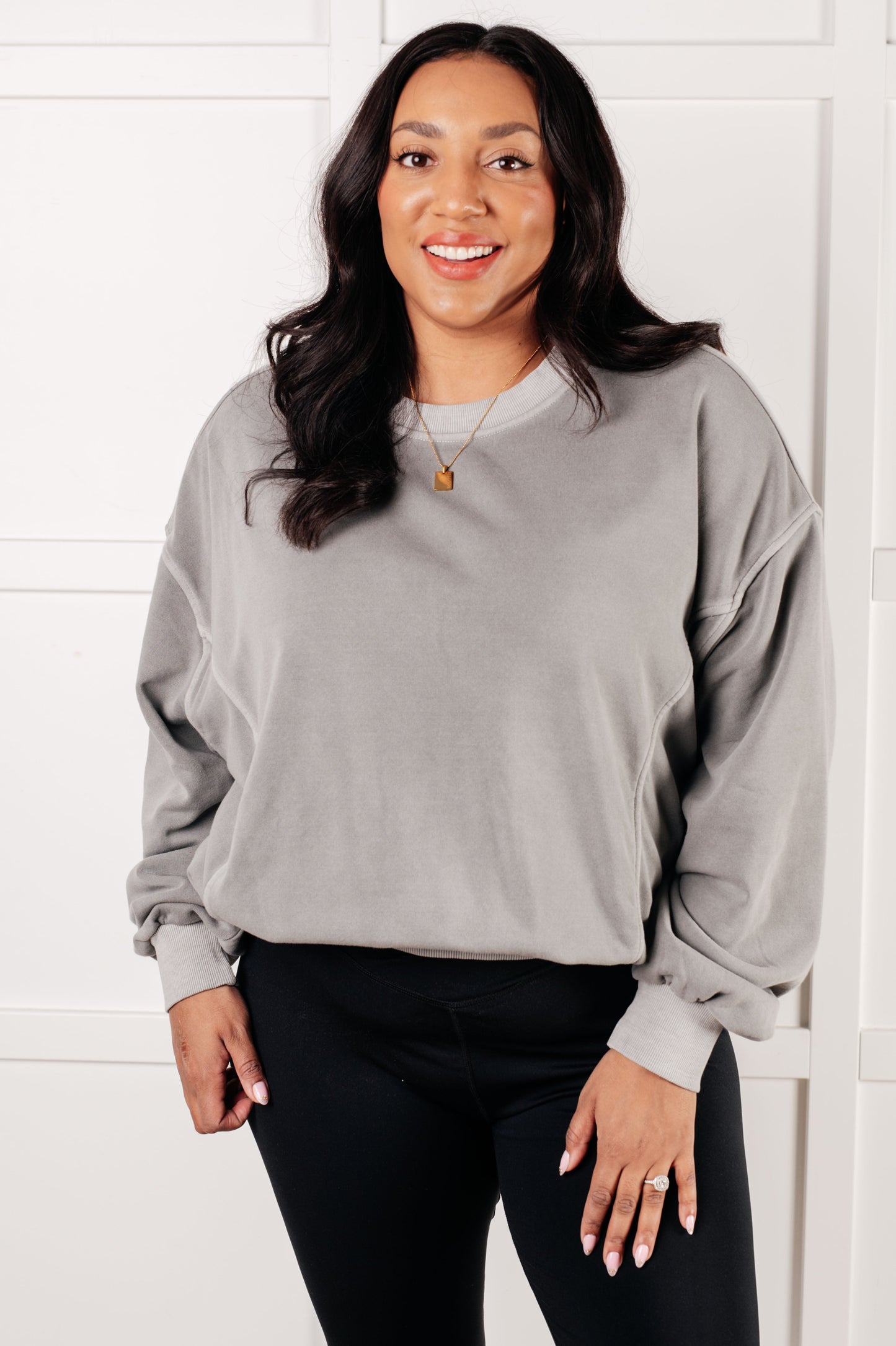 Fleece Drop Shoulder Pullover in Sleet
