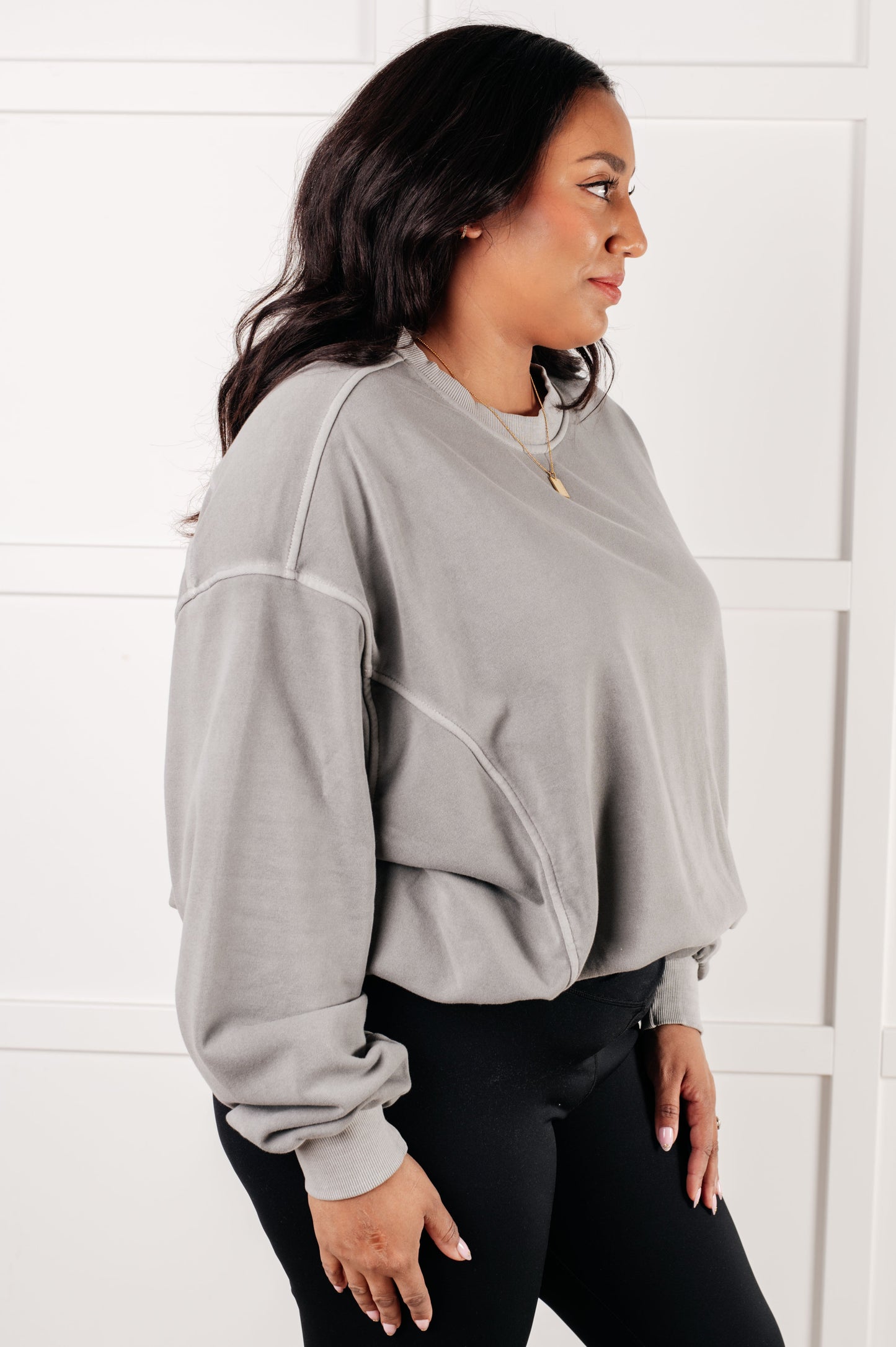 Fleece Drop Shoulder Pullover in Sleet