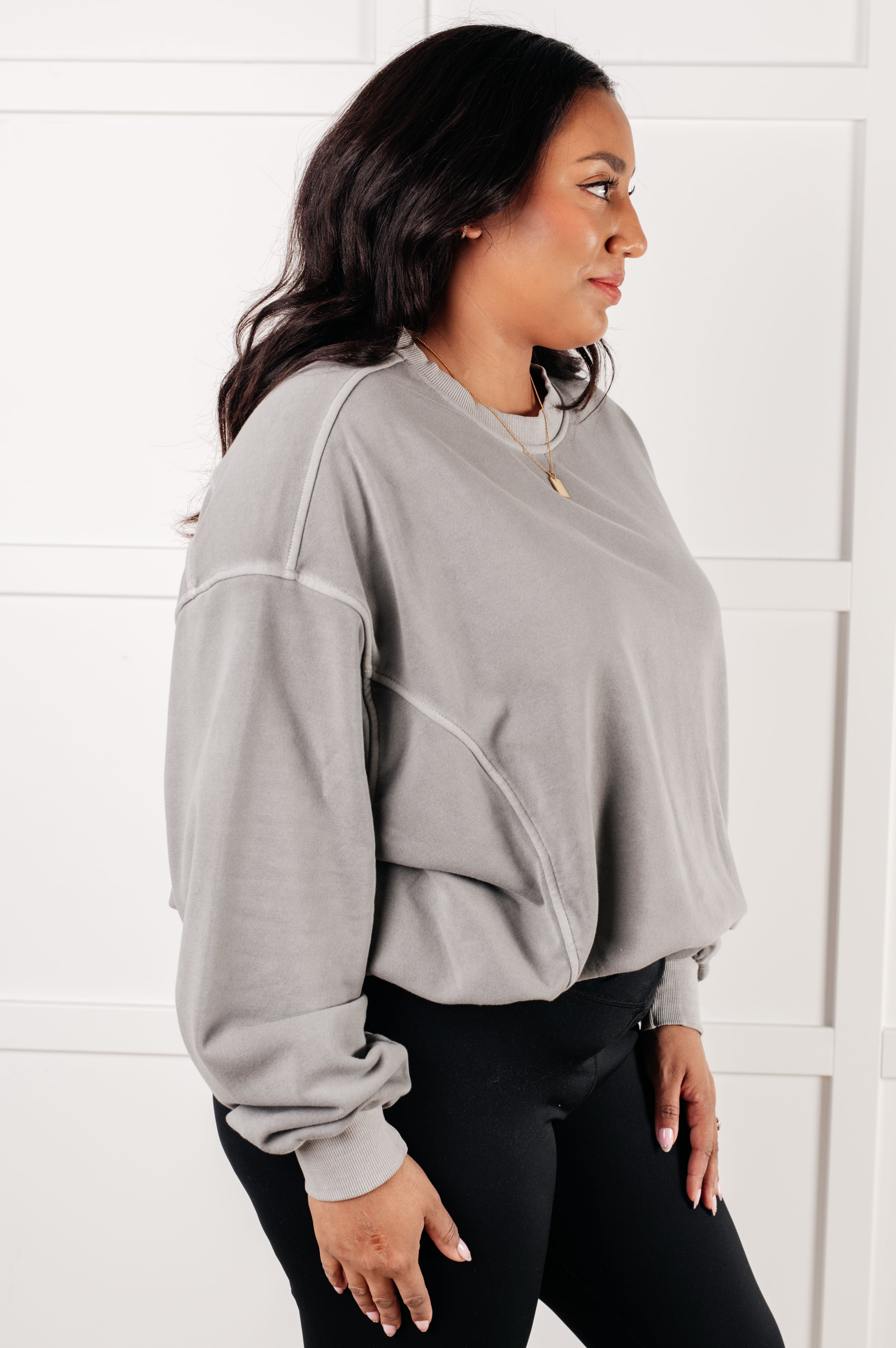 Fleece Drop Shoulder Pullover in Sleet