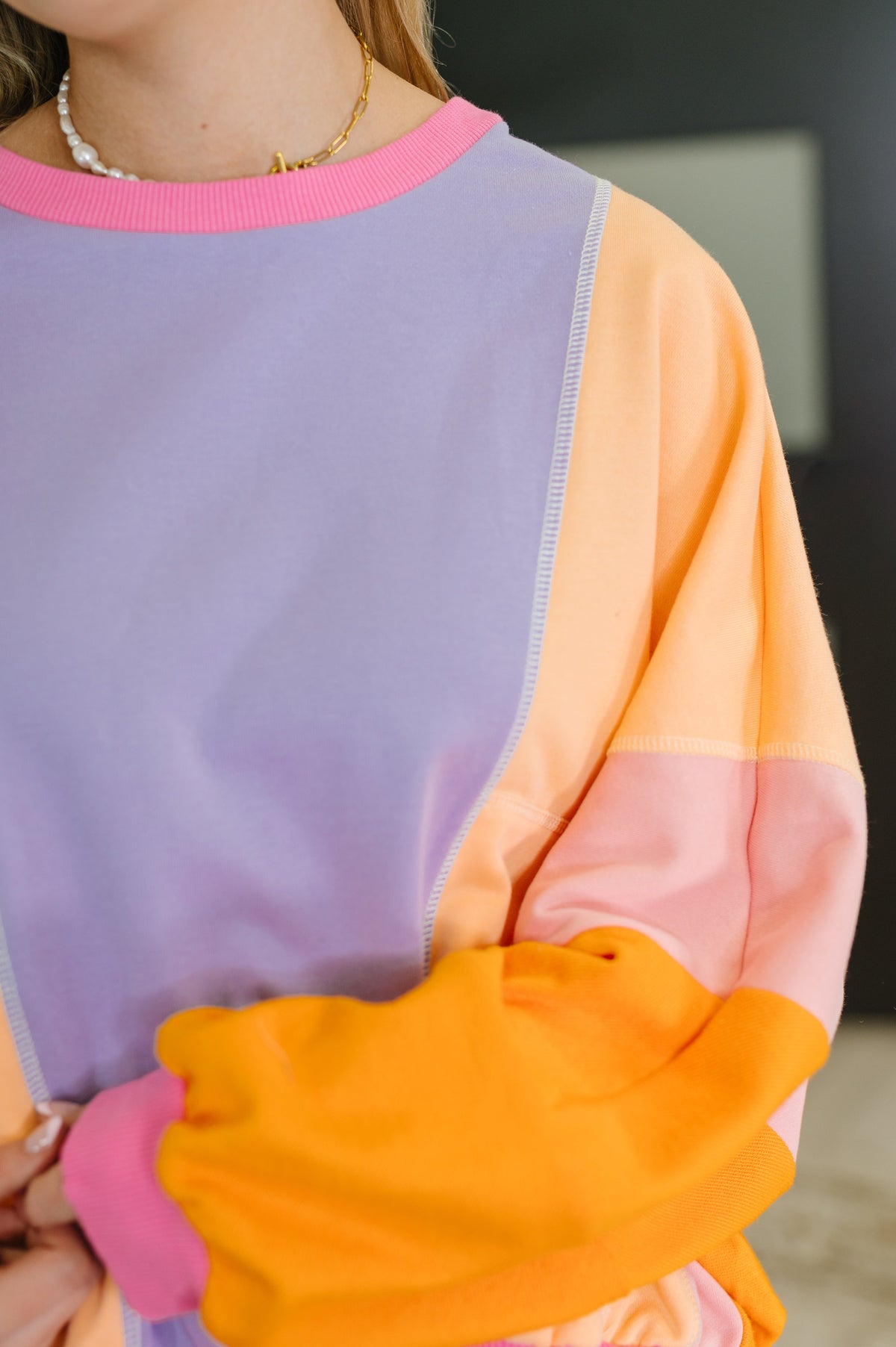 Bright Side Color Block Pullover in Muted