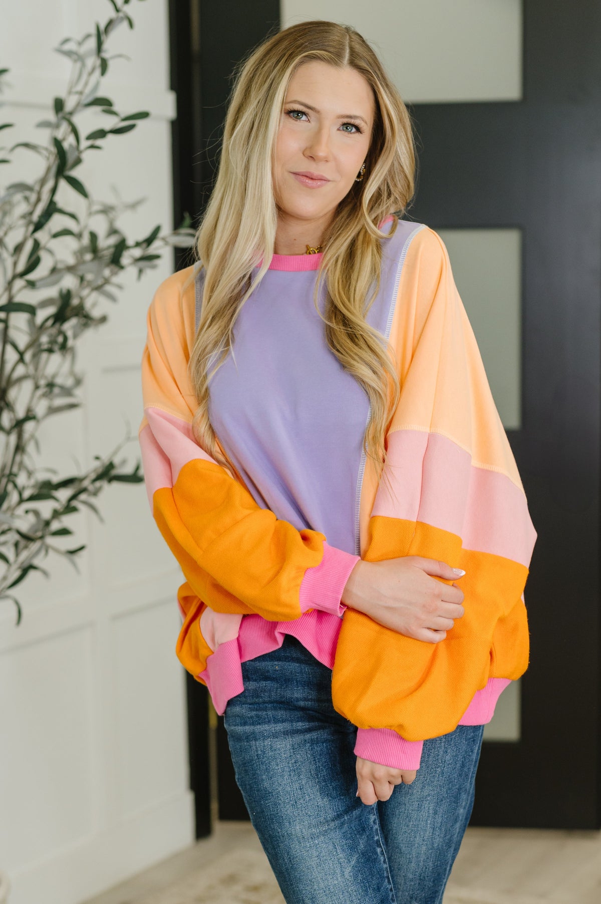 Bright Side Color Block Pullover in Muted