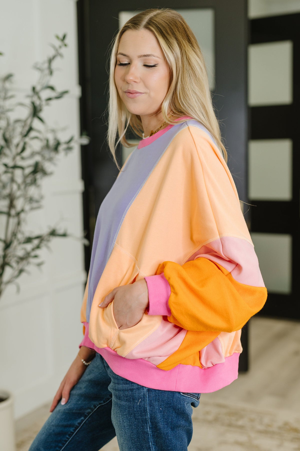 Bright Side Color Block Pullover in Muted