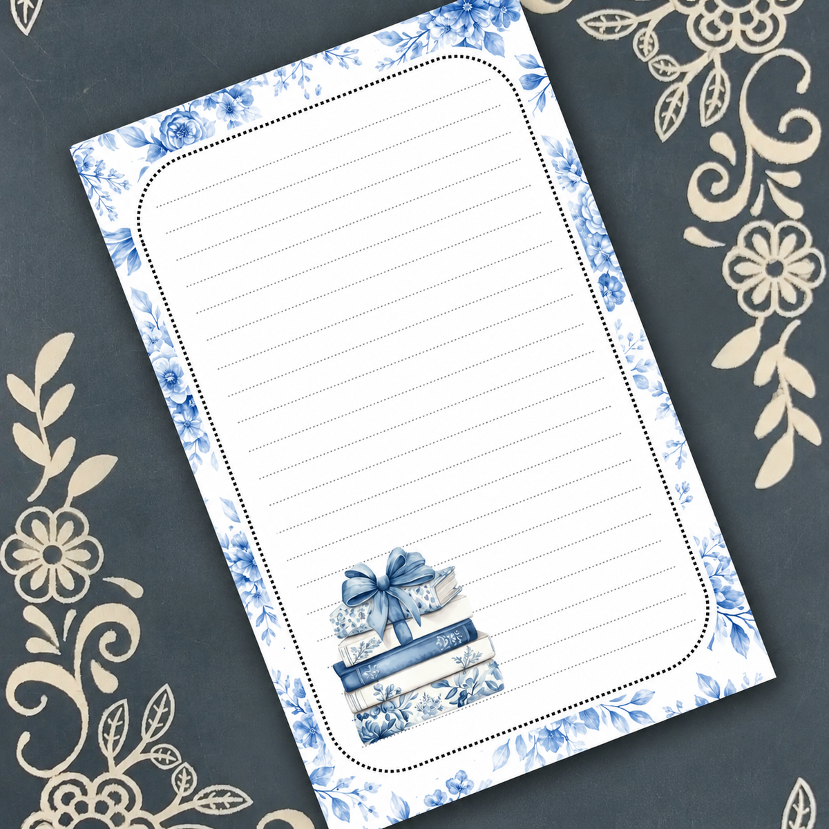 Blue Blooms & Books Notepad