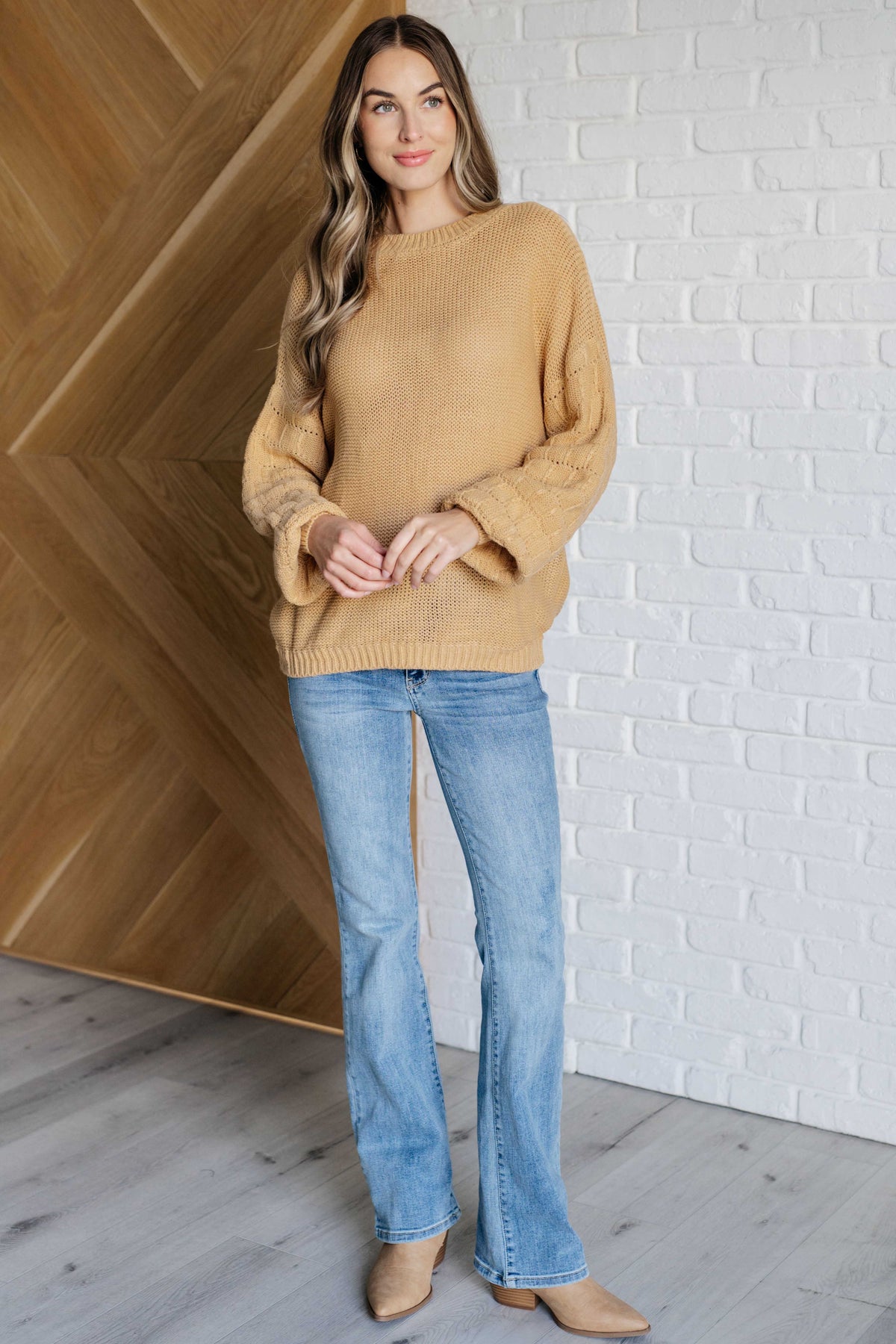 Golden Hour Balloon Sleeve Sweater in Wheat