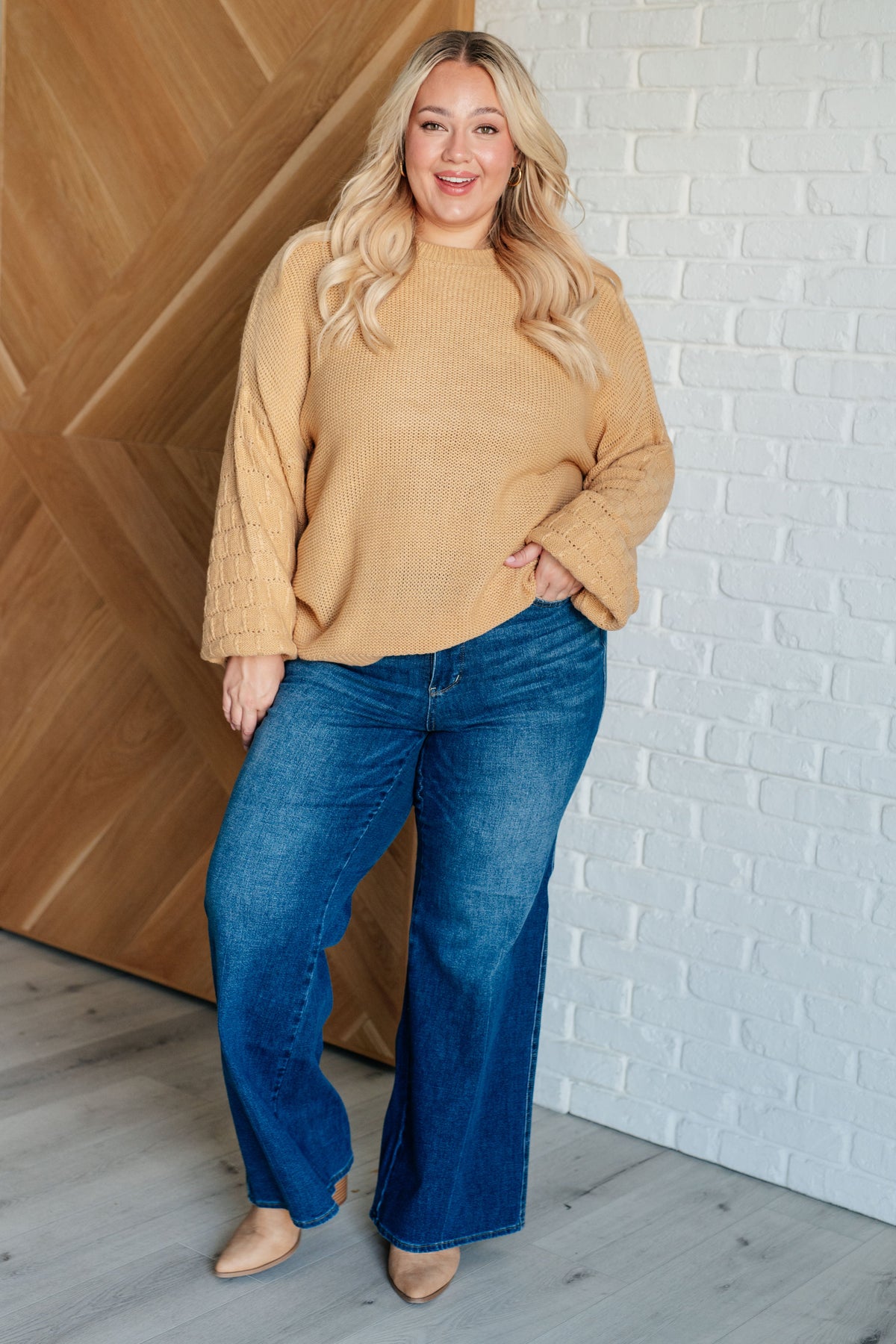 Golden Hour Balloon Sleeve Sweater in Wheat
