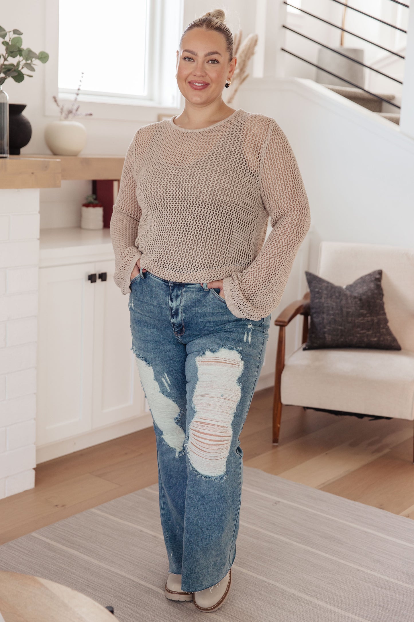 Sheer Open Knit Sweater Top