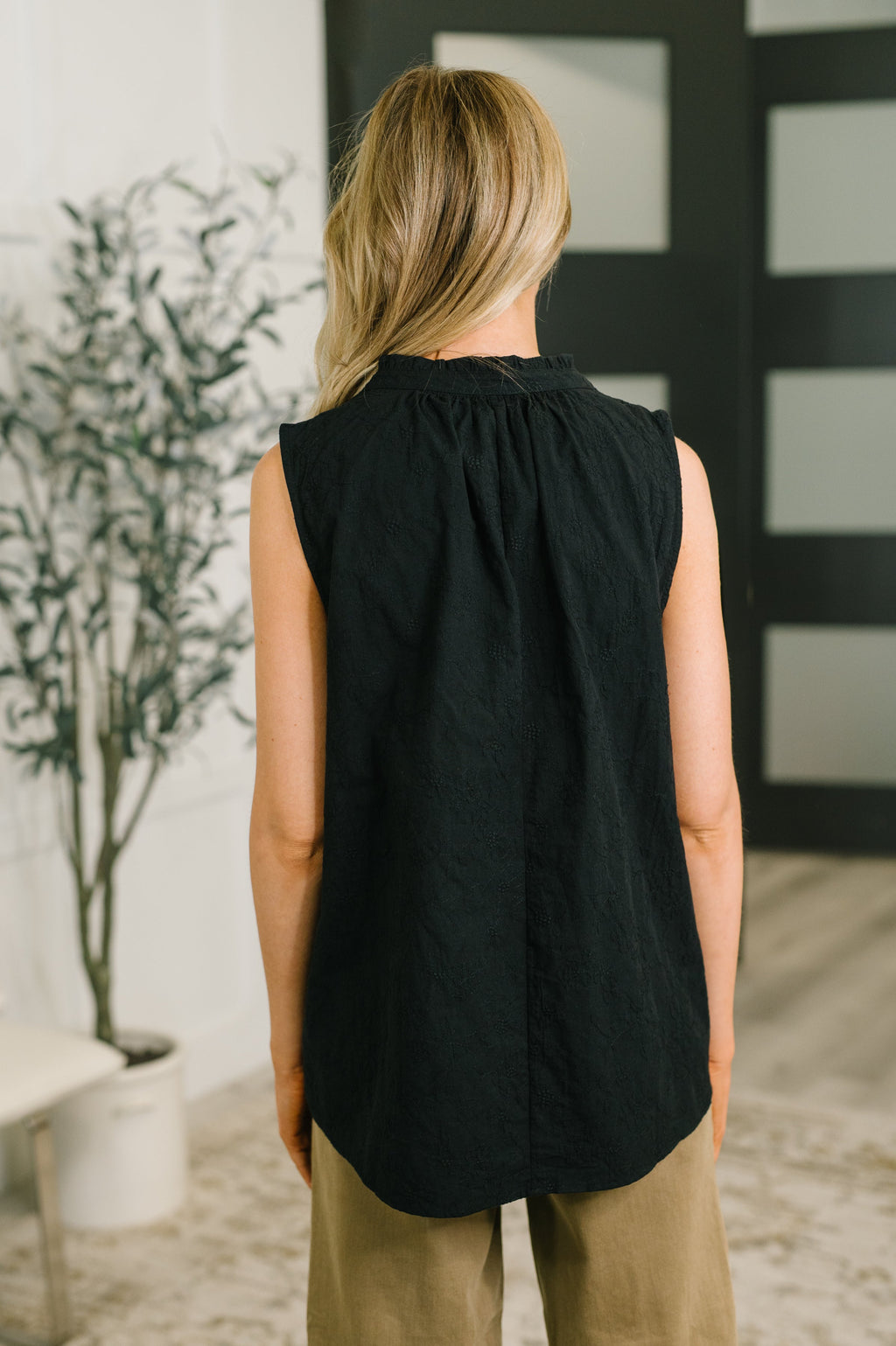 Camellia Embroidered Tank in Black