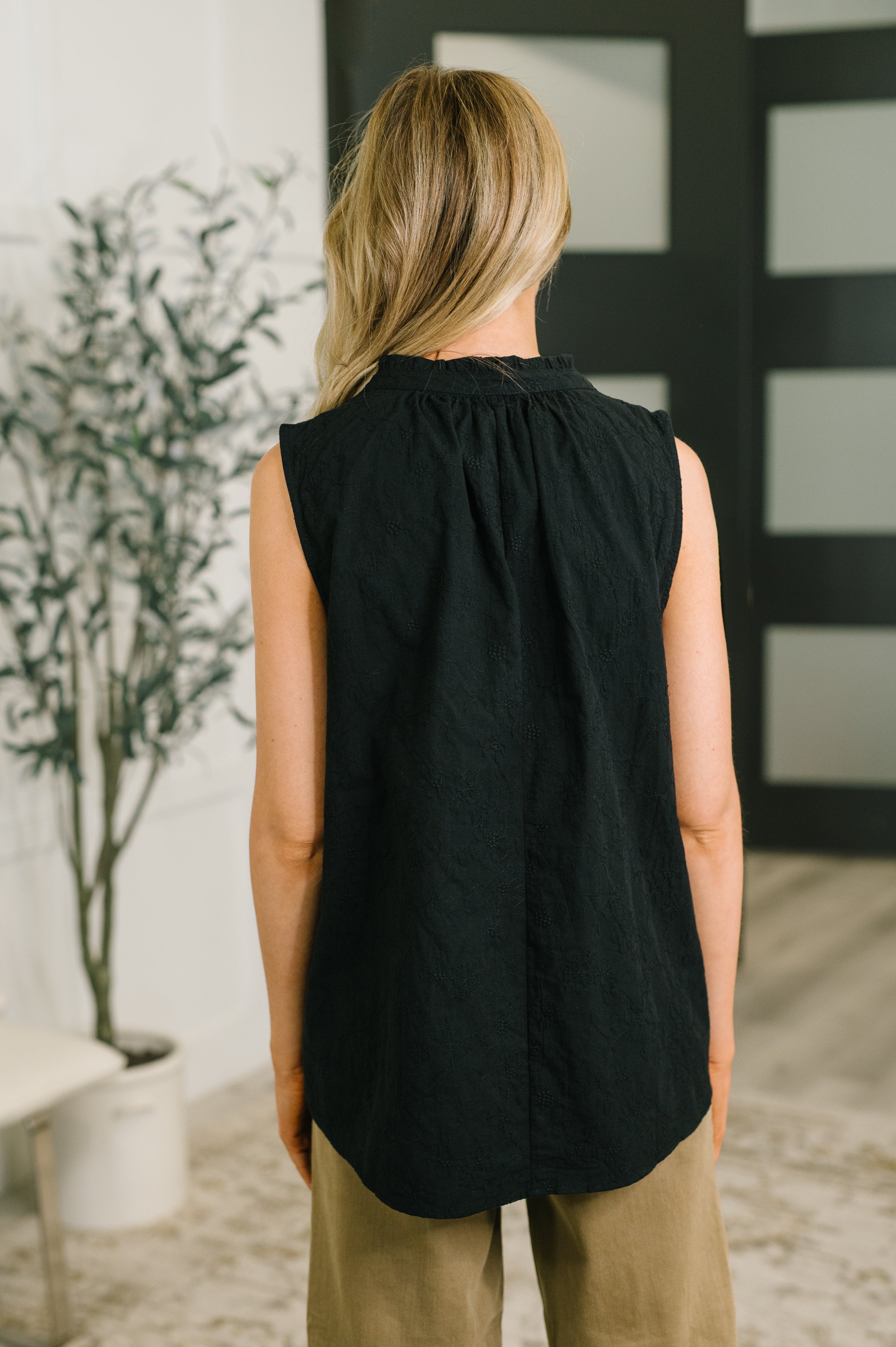 Camellia Embroidered Tank in Black