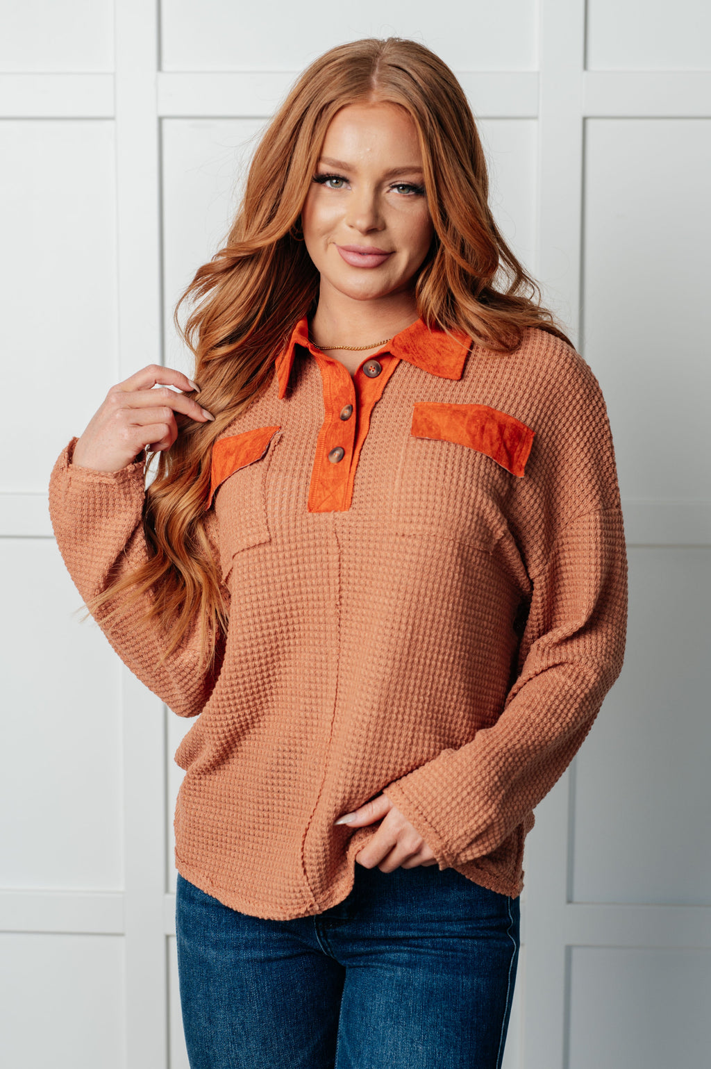 Mixed Signals Waffle Knit Top