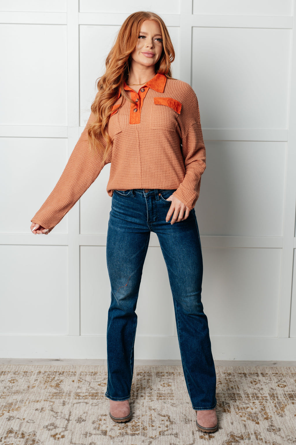 Mixed Signals Waffle Knit Top