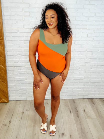 Square Neck Color Block Swimsuit