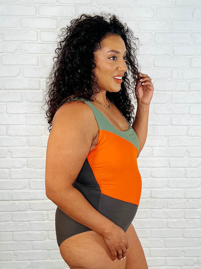 Square Neck Color Block Swimsuit