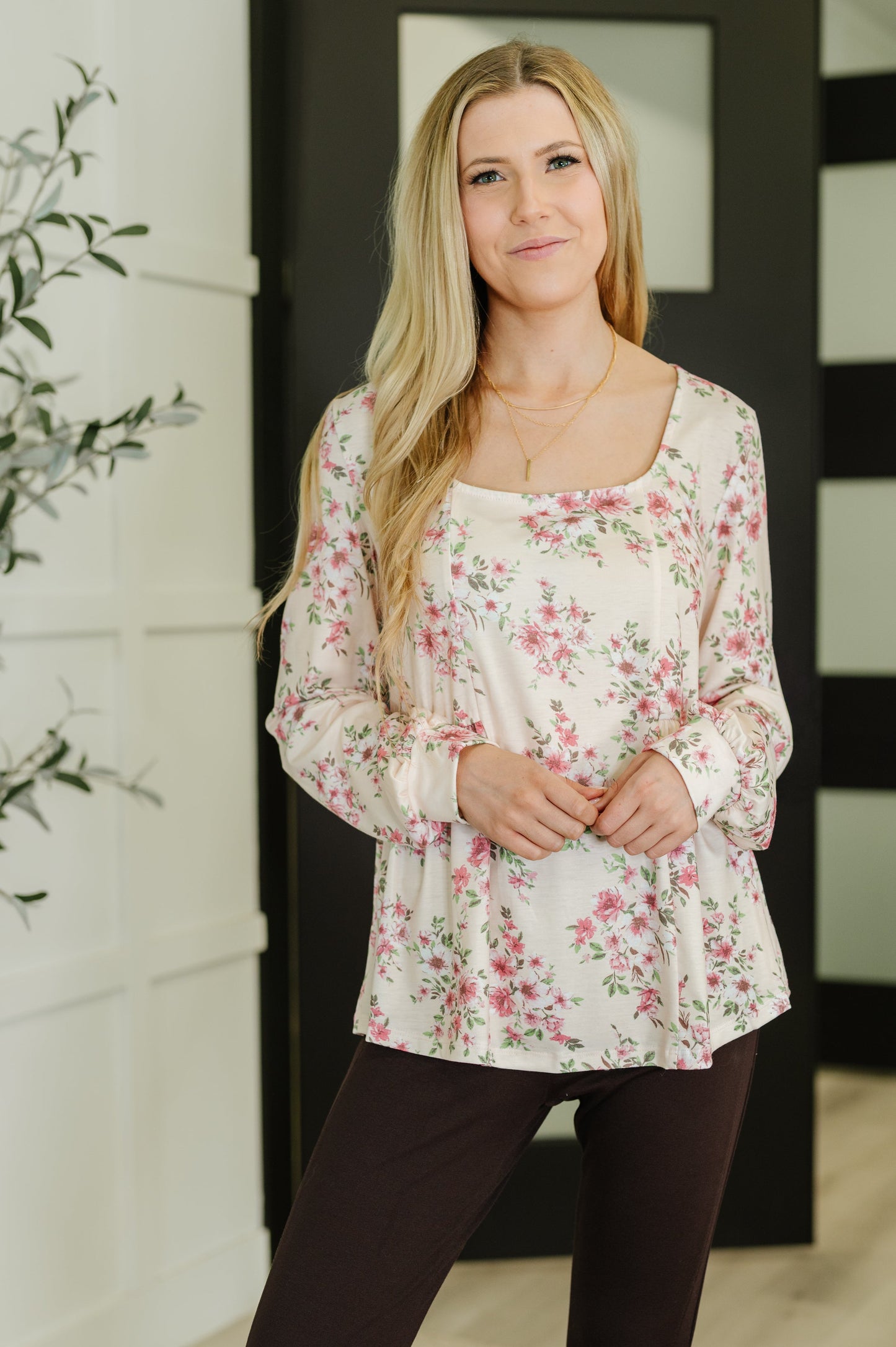 Soft Floral Square Neck Top