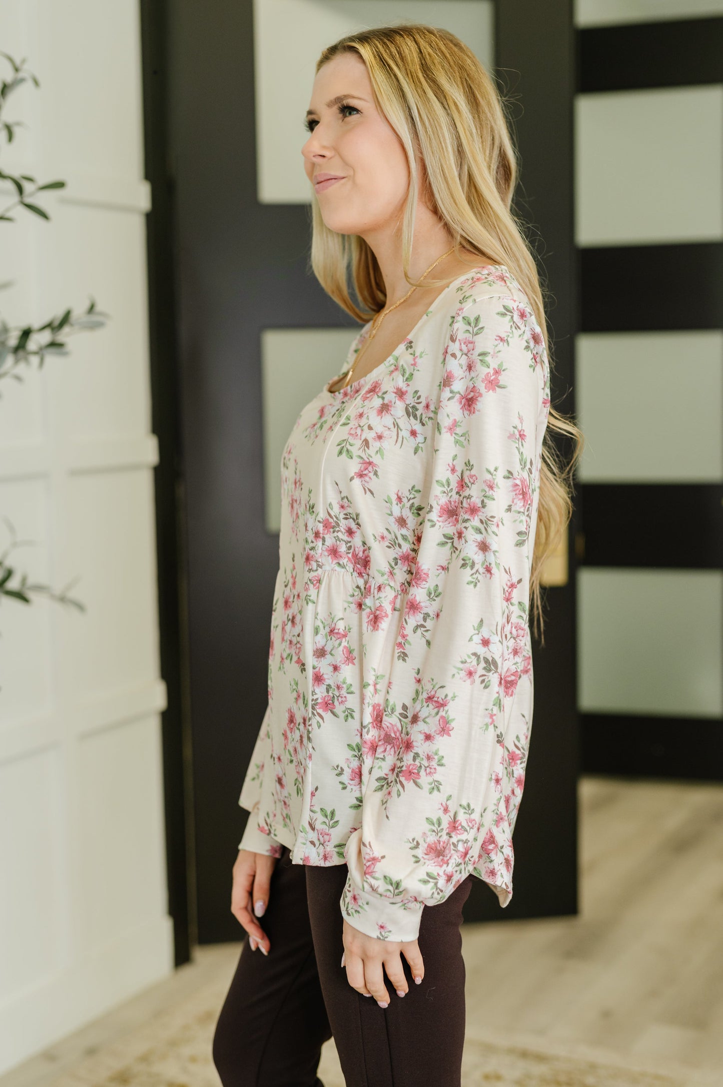 Soft Floral Square Neck Top