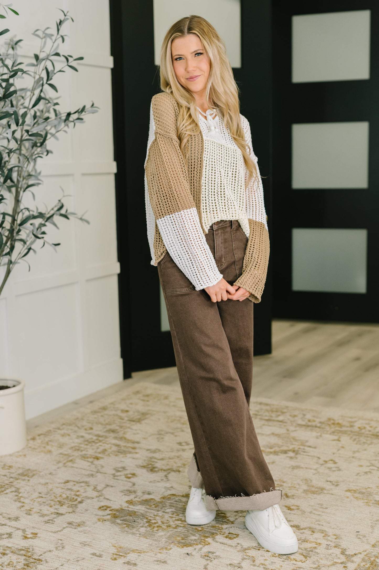 Loose Knit Tie Neck Sweater