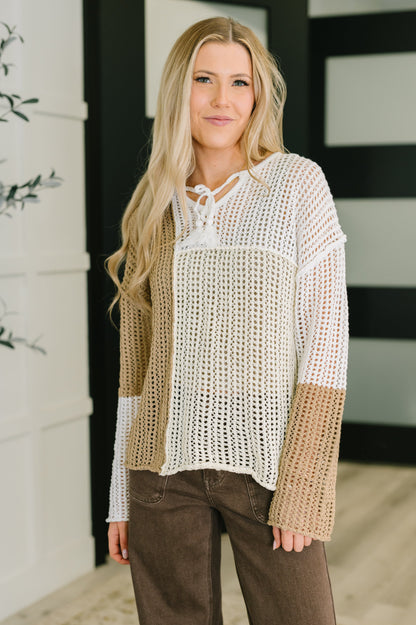 Loose Knit Tie Neck Sweater
