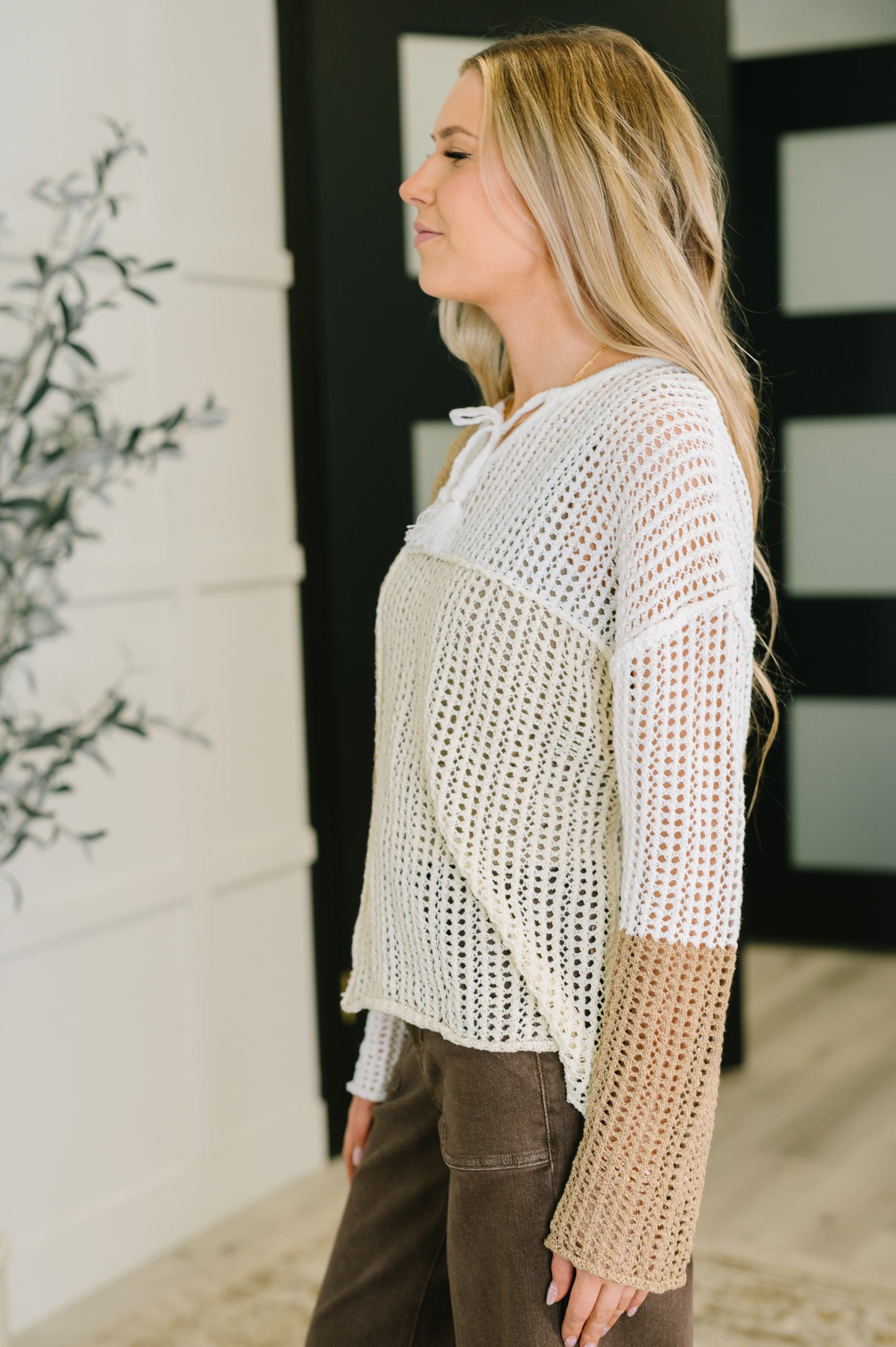 Loose Knit Tie Neck Sweater