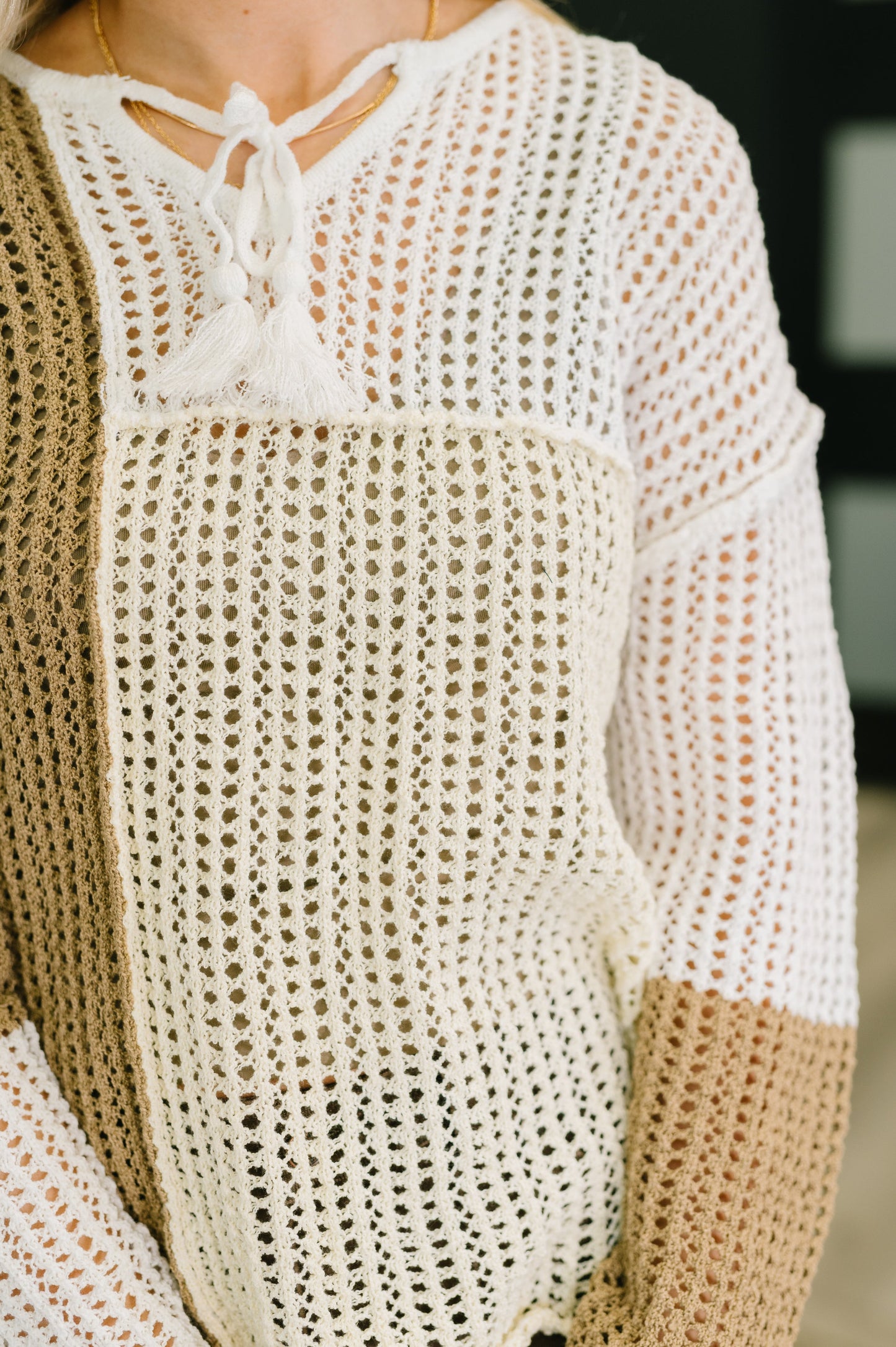 Loose Knit Tie Neck Sweater