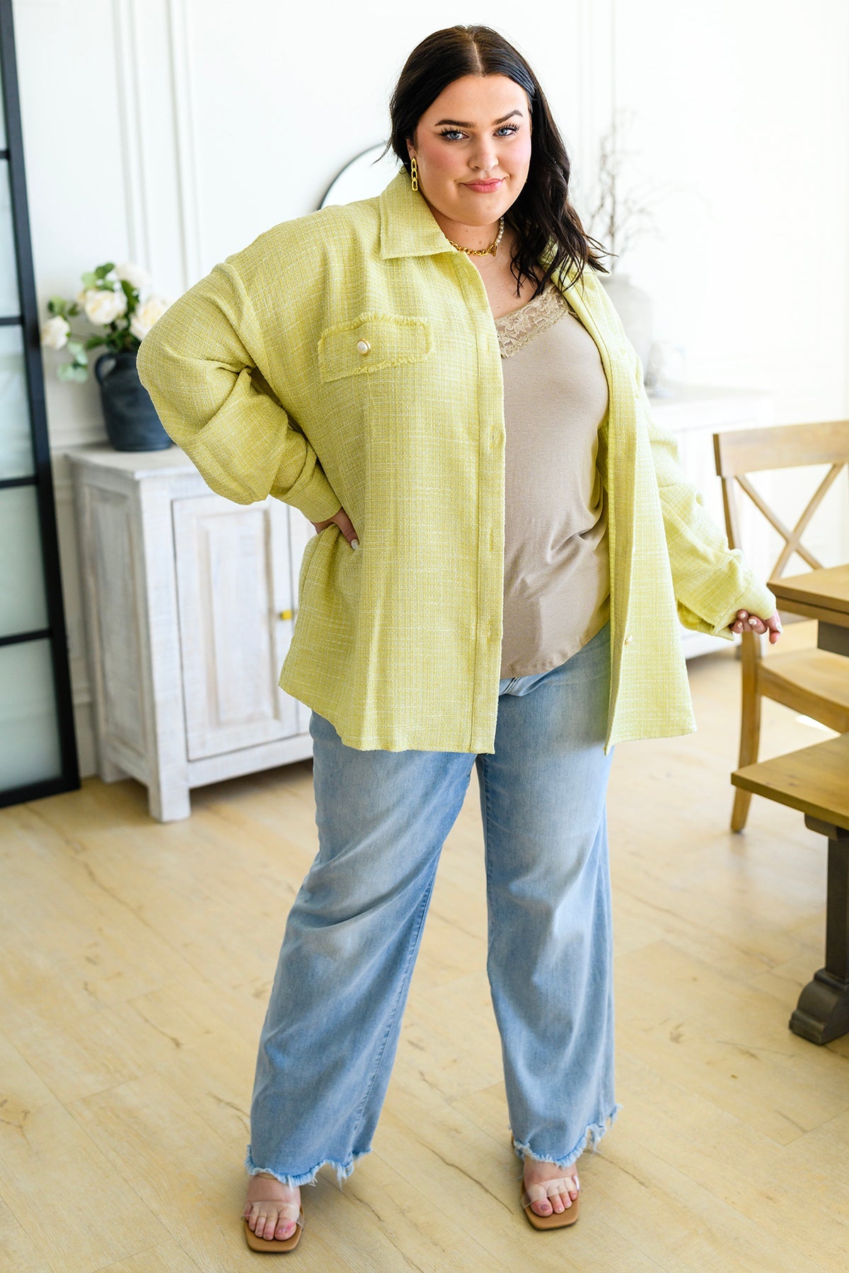 Lightweight Pearl Button Shacket