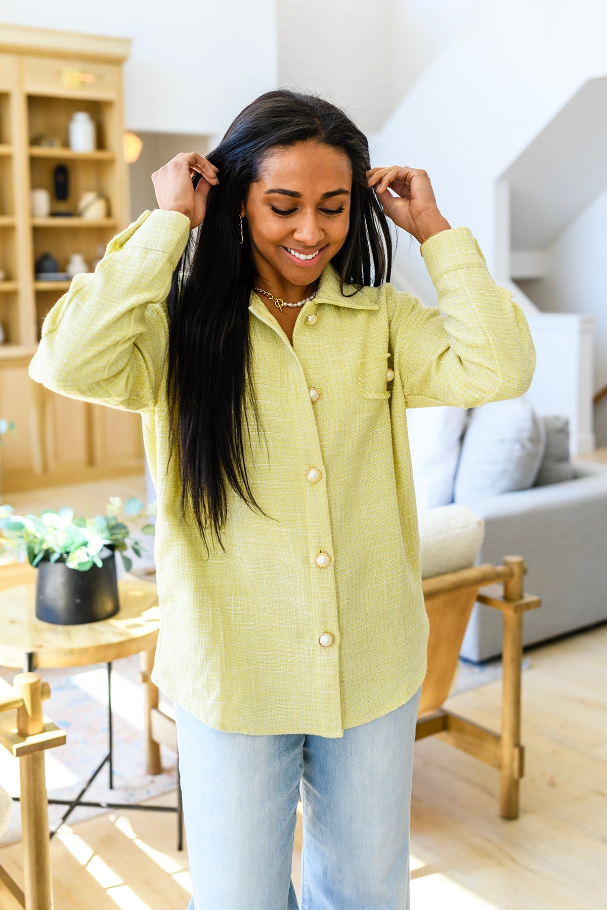 Lightweight Pearl Button Shacket