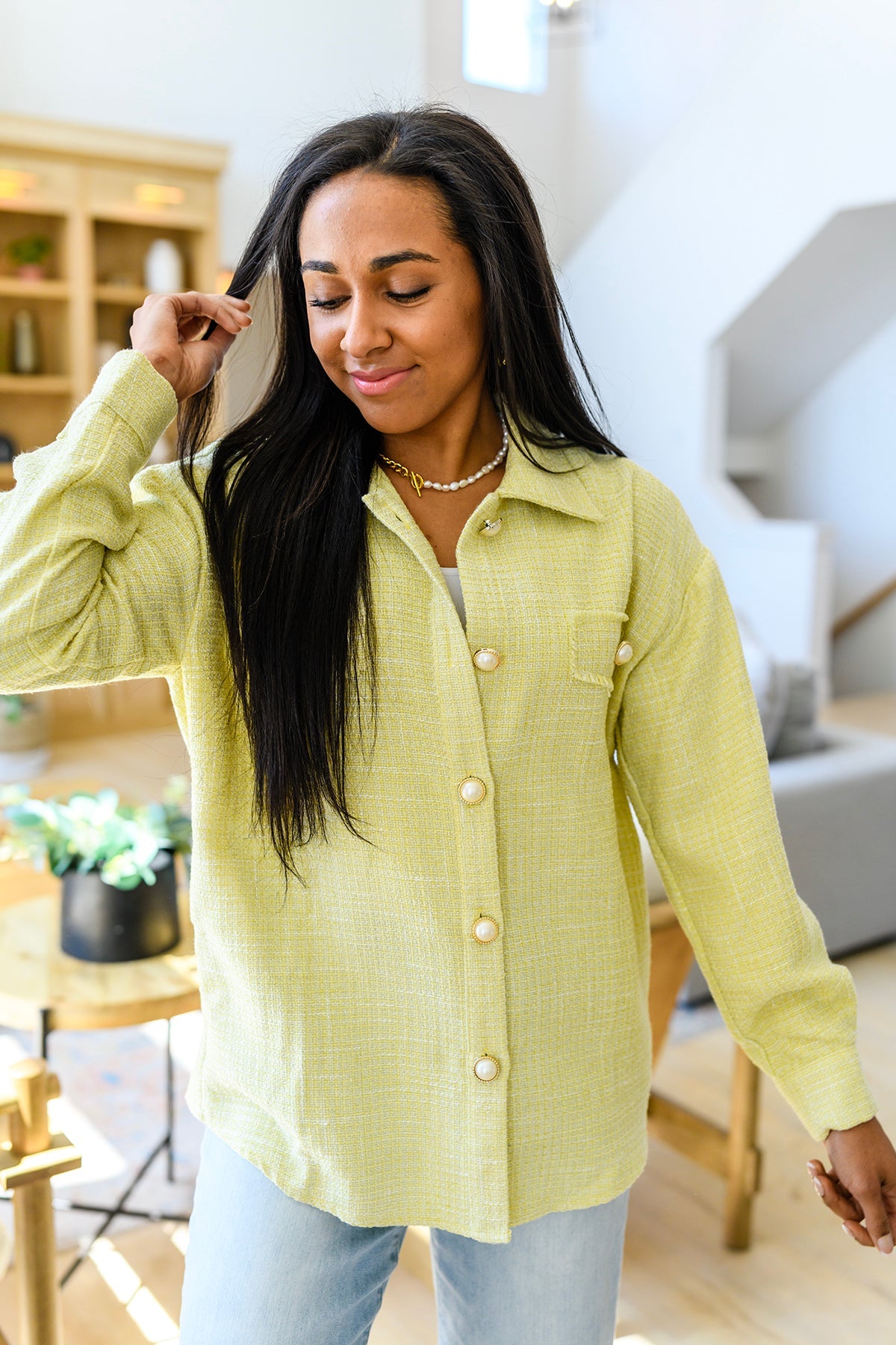 Lightweight Pearl Button Shacket