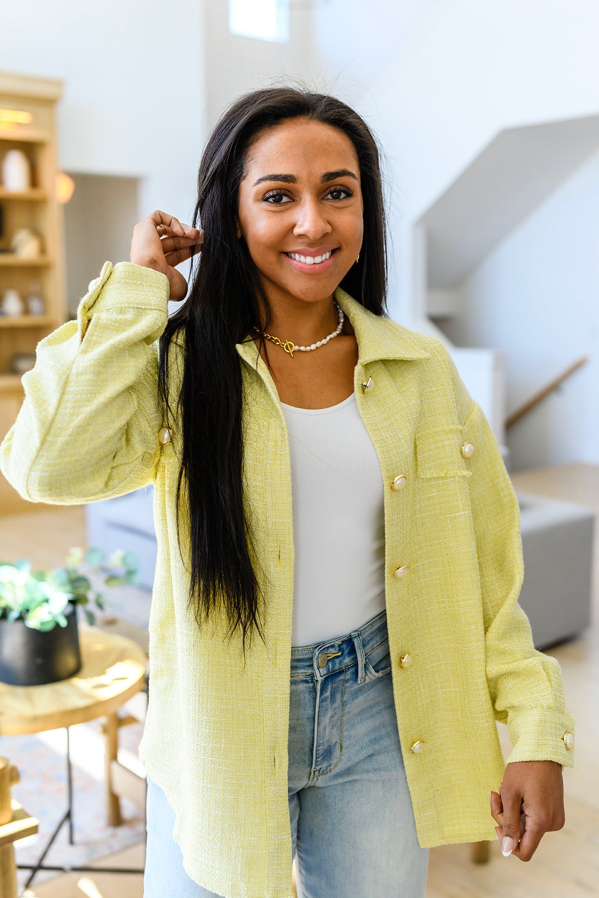 Lightweight Pearl Button Shacket