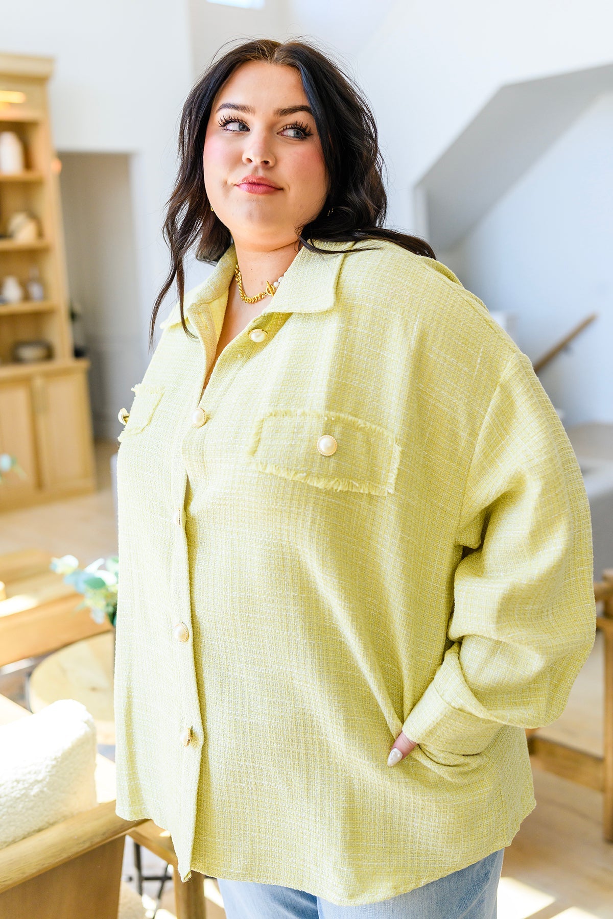 Lightweight Pearl Button Shacket