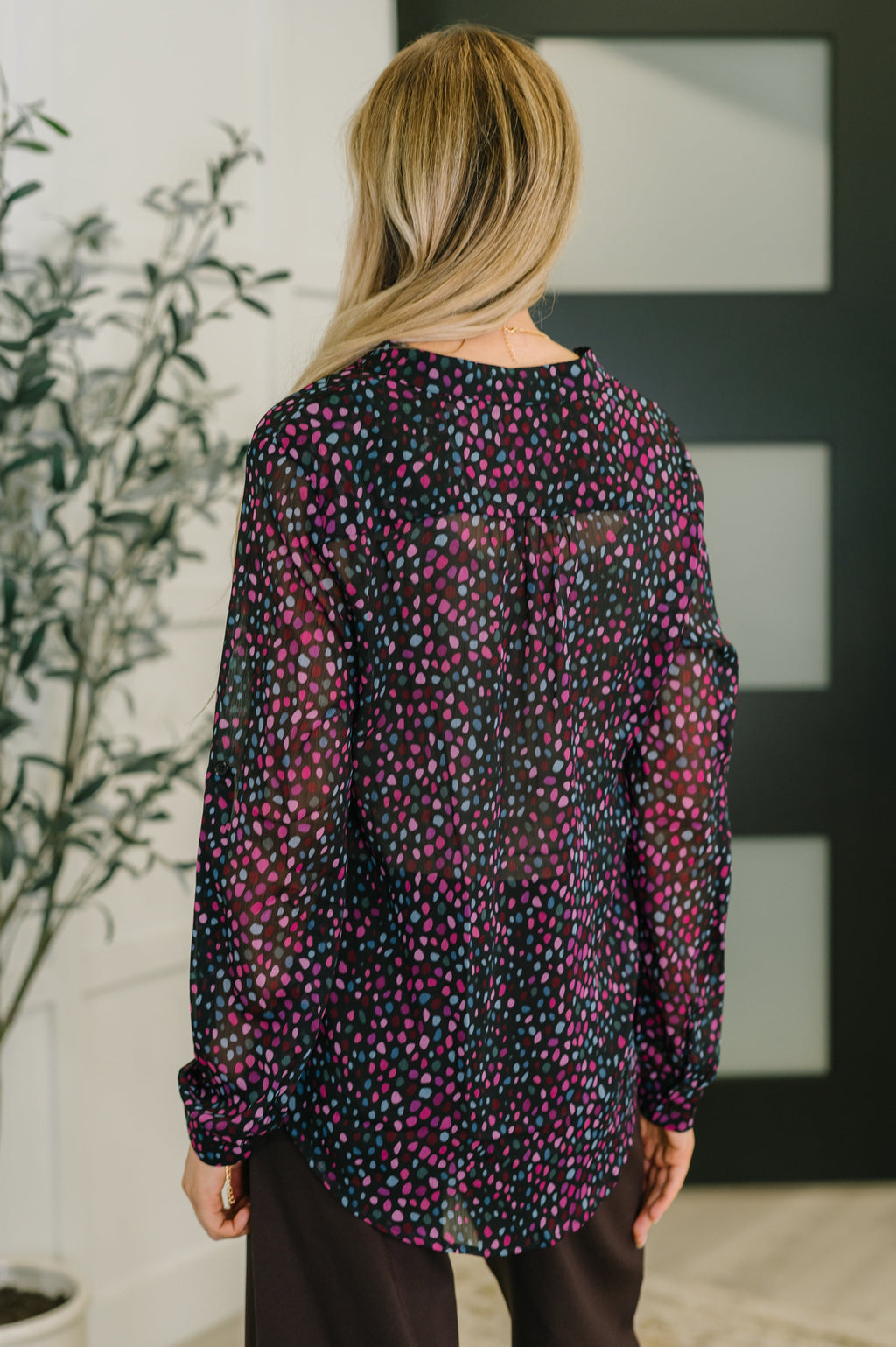 Polka Dot Chiffon Button Front Blouse