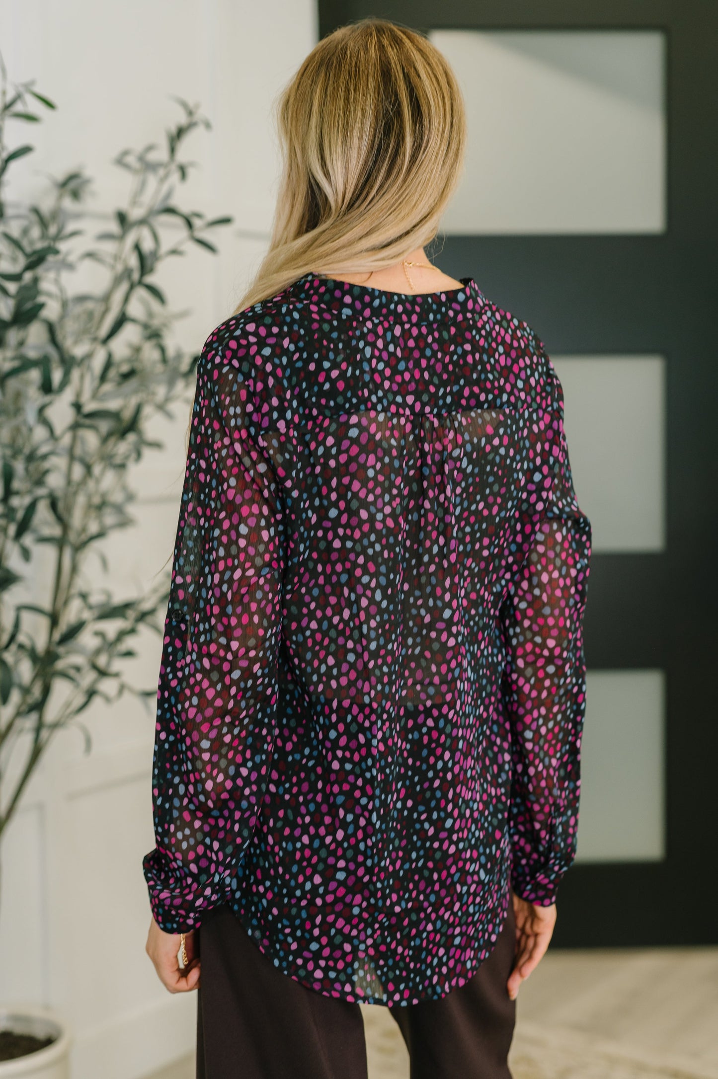 Polka Dot Chiffon Button Front Blouse